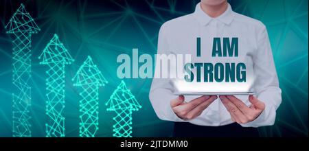 Hand writing sign I Am Strong. Word Written on Have great strength being healthy powerful achieving everything Stock Photo