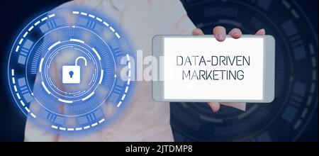 Conceptual display Data Driven Marketing. Conceptual photo Strategy built on Insights Analysis from interactions Man Holding Tablet With Graph And Pen Stock Photo