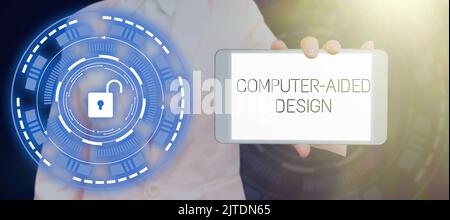Text caption presenting Computer Aided Design. Business concept CAD industrial designing by using electronic devices Stock Photo