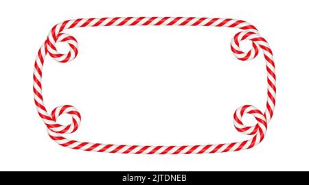 Christmas candy cane rectangle frame with red and white stripe. Xmas border with striped candy lollipop pattern. Blank christmas and new year template Stock Vector