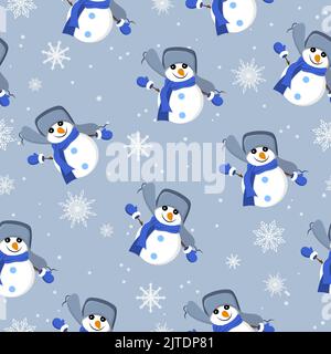 Seamless pattern with snowmen. It is well suited for wrapping paper, textiles. Vector Stock Vector