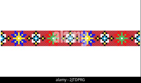 Embroidered good like old handmade cross-stitch ethnic Ukraine pattern. Ukrainian towel ornament, rushnyk called, vector. Stock Vector
