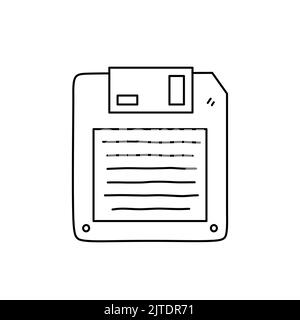 Floppy disk or diskette isolated on white background. Vector hand-drawn illustration in doodle style. Storage device. Perfect for decorations, logo, v Stock Vector