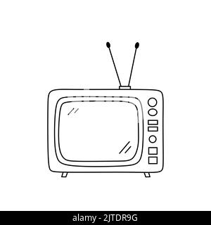 Retro TV with antennas isolated on white background. Vector hand-drawn illustration in doodle style. Perfect for decorations, cards, logo, various des Stock Vector