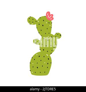 Cute cactus with a flower isolated on white background. Vector illustration in hand-drawn flat style. Perfect for cards, logo, decorations, various de Stock Vector
