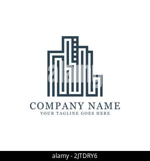 modern monogram building logo design, Building exterior logo vector. Good for construction, real estate, skyscraper and business company logo Stock Vector