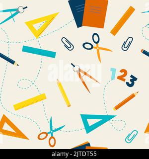 School seamless pattern. Supplies and equipment for education. Cute vector illustration in flat cartoon style. Stock Vector