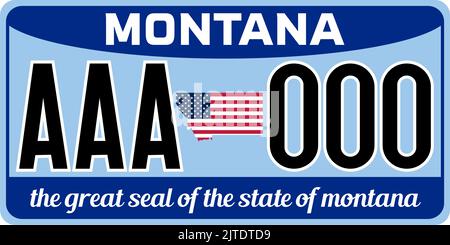 Vehicle license plates marking in Montana in United States of America, Car plates. Vehicle license numbers of different American states. Vintage print Stock Vector