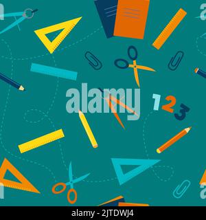 School seamless pattern. Supplies and equipment for education. Cute vector illustration in flat cartoon style. Stock Vector