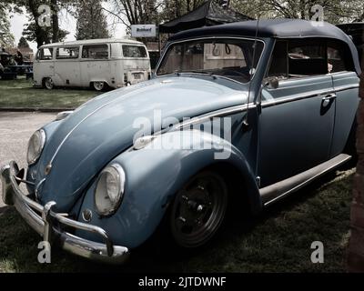 Iris blue classic 1960s VW Beetle at Bicester Heritage Sunday Scramble - Bicester, Oxfordshire, UK Stock Photo