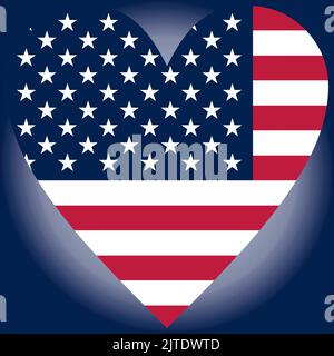 Heart with american national flag colors. Flag of USA in the form of a heart made on an isolated background. Design pattern for greeting card Stock Vector