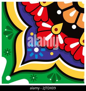 Single tile design, Mexican talavera style pattern, floral home decoration Stock Vector