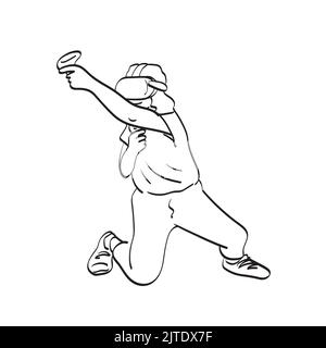 line art man using console to play game with vr glasses illustration vector hand drawn isolated on white background Stock Vector