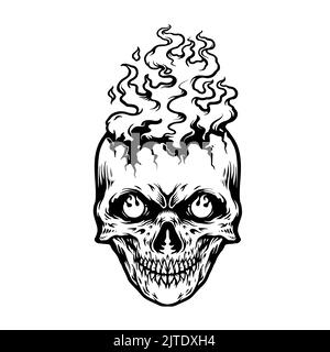 Burn Skull Head Flame Silhouette Vector illustrations for your work Logo, mascot merchandise t-shirt, stickers and Label designs, poster, greeting car Stock Photo