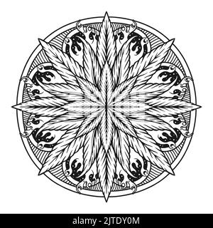 Cannabis Leaf Mandala Black and White Vector illustrations for your work Logo, mascot merchandise t-shirt, stickers and Label designs, poster, greetin Stock Photo