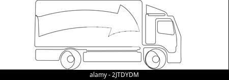 single line drawing of truck, line art transport concept vector illustration Stock Vector