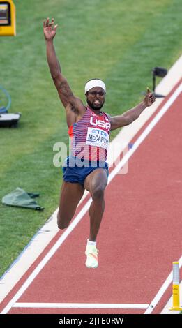 Steffin McCarter of the USA competing in the men’s long jump final at ...