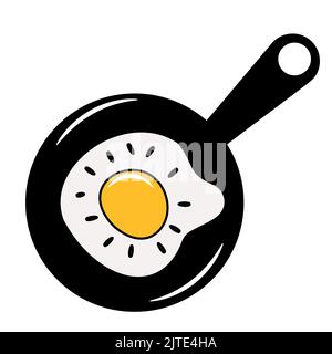 Fried egg breakfast  vector graphic design in frying pan. Stock Vector