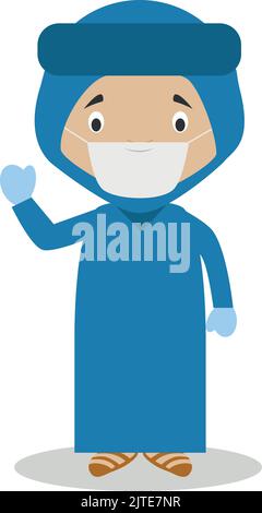 Character from Algeria dressed in the traditional way of the Blue Desert Men and with surgical mask and latex gloves as protection against a health em Stock Vector