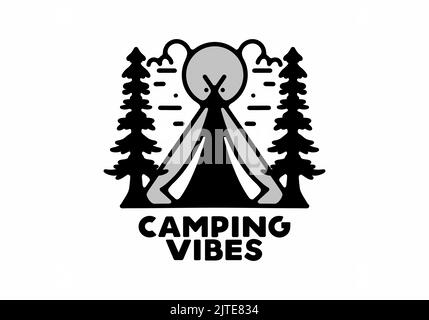 The Triangle tent and pine trees line art design Stock Vector