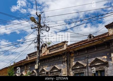 dangerous power lines in romania Stock Photo