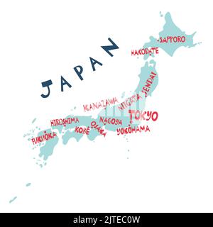Vector hand drawn stylized map of Japan cities. East map element. Japanese  Travel illustration. Asia continent atlas Stock Vector