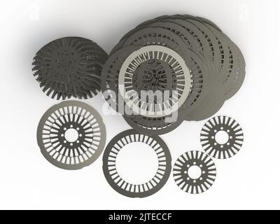 Stator and rotor electromagnetic sheet for electric motor 3D rendering Stock Photo