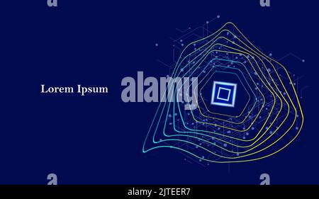 abstract green yellow wave, network image, geometric navy texture background, scientific technology, futuristic concept Stock Photo
