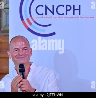 President of CNCPH, Jérémie Boroy attending the 3rd CNCPH summer university in Paris, France, on August 30, 2022. Photo by Karim Ait Adjedjou/ABACAPRESS.COM Stock Photo