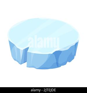 Ice floe, frozen water piece, iceberg in cartoon style isolated on white background. Polar landscape element, ui game asset. Winter decoration. Vector illustration Stock Vector