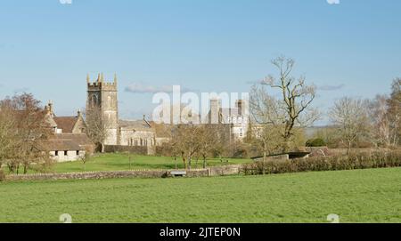Stanton Prior village and the Church of St. Lawrence, near Markbury, Bath and northeast Somerset, February 2021. Stock Photo