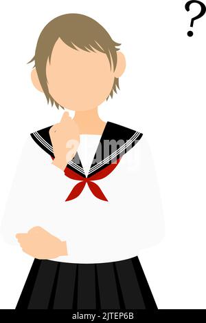 Girl wearing white school sailor uniform, Have doubts Stock Vector