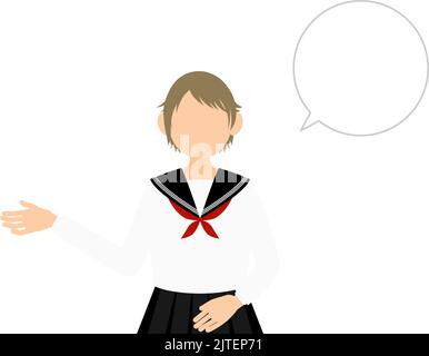 Girl wearing white school sailor uniform, Talk to me (with speech bubble) Stock Vector