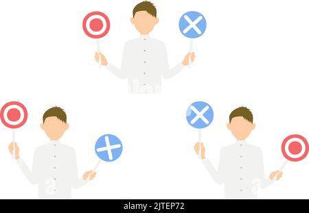 Boy wearing school uniform, Have a marbled stick for answering questions. Stock Vector