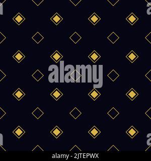 Gold squares on dark blue background elegant seamless geometric pattern. All over print. Vector illustration. Stock Vector