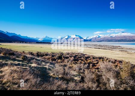 Lake Pukaki Views in New Zealand Stock Photo