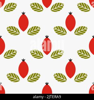 Rosehip fruits seamless pattern. Autumn rose hip background. Vector illustration. Stock Vector