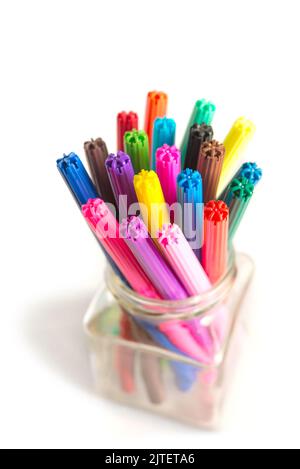 Colorful marker pen set on isolated background with clipping path. Stock Photo