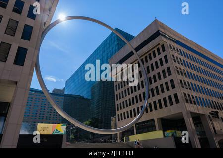 Montreal, CA - 28 August 2022: Ring art piece in Downtown Montreal Stock Photo