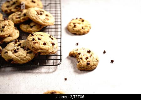 Homemade chewy chocolate chip cookies, selective focus Stock Photo