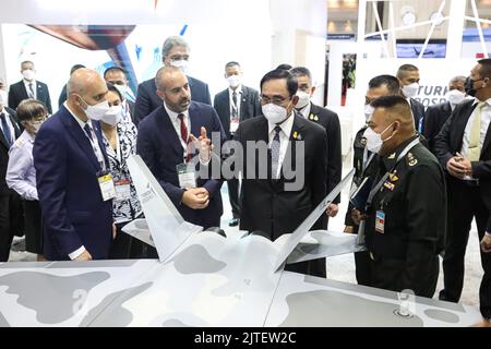 Bangkok, Thailand. 29th Aug, 2022. General Prayut Chan-o-cha as Minister of Defense After being temporarily suspended as Prime Minister from office for more than 8 years under the Thai Constitution 2017, presided over the opening ceremony of Defense and Security 2022 with military delegations from countries around the world attending the opening ceremony and visiting Exhibition of international weapons and military equipment at Challenger 1-2 Building, Impact Exhibition and Convention Center, Muang Thong Thani, which will be held between 29 August and 1 September 2022. (Credit Image: © Adirac Stock Photo