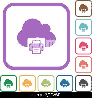 Cloud printing simple icons in color rounded square frames on white background Stock Vector
