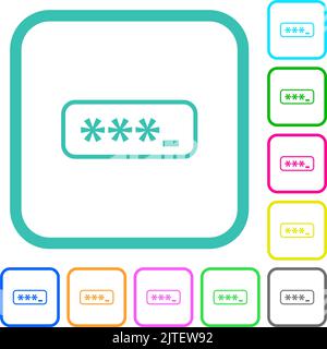 PIN code outline vivid colored flat icons in curved borders on white background Stock Vector
