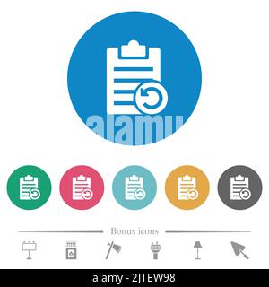 Undo note changes flat white icons on round color backgrounds. 6 bonus icons included. Stock Vector
