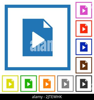 Playlist solid flat color icons in square frames on white background Stock Vector