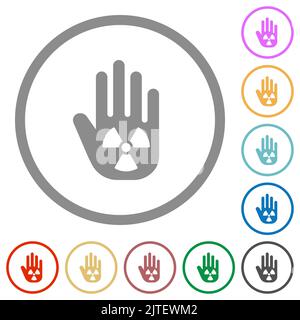 Hand shaped uranium sanction sign solid flat color icons in round outlines on white background Stock Vector