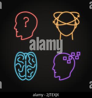Neurological problems concept neon icon set. Vector illustration. Stock Vector