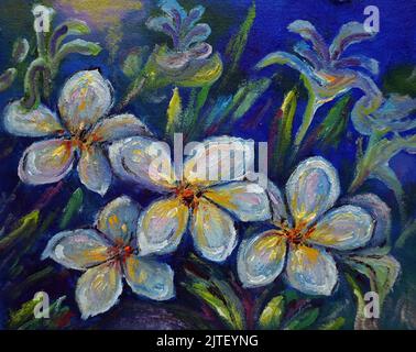 Art painting  oil  color    frangipani flower      background from thailand Stock Photo