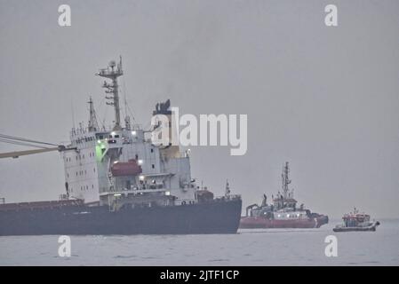 Bulk carrier sinking off eastside coastline, Gibraltar - 30th August 2022 Stock Photo