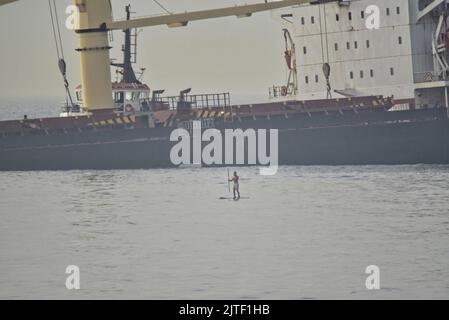 Bulk carrier sinking off eastside coastline, Gibraltar - 30th August 2022 Stock Photo